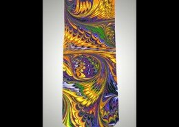 Jill Wagoner, Fiber Artist from Fuquay-Varina, NC, creates marbled silk clothing using new patterns and fashion-forward color compositions in each piece.