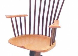 Michael Brown, woodworker and chair maker, creates his custom built pieces with elegant lines and a modern feel often from wood felled on his NC property.