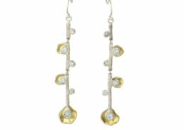 Claire Jacobs, Jeweler in Raleigh, NC creates sterling sliver and 22k gold bi-metal earrings, necklaces, bracelets and rings exploring patterns and color.