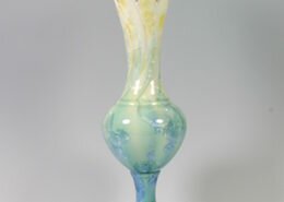 Marie Wright, potter in Pittsboro, NC, creates wheel thrown porcelain vases, bowls and tableware with her own crystalline glazes.